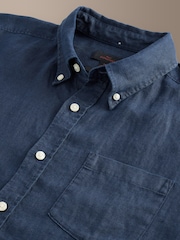 Navy Short Sleeve Signature 100% Linen Shirt - Image 6 of 7