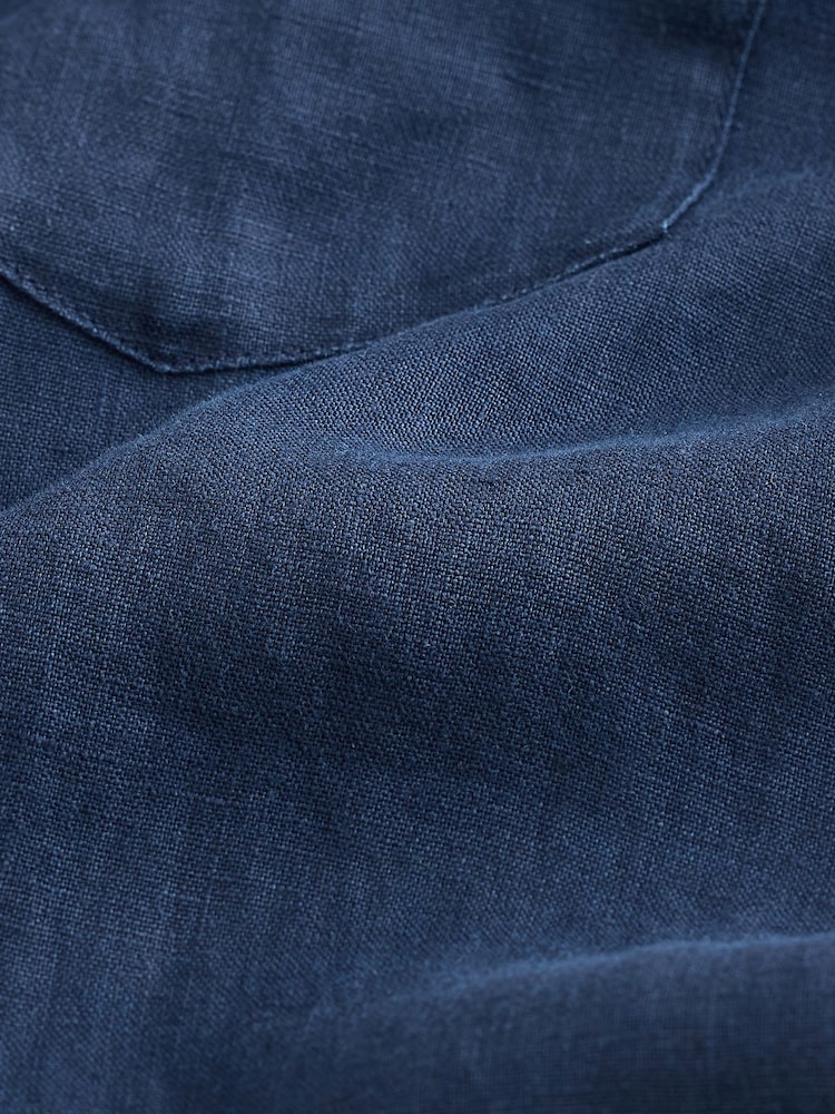 Navy Short Sleeve Signature 100% Linen Shirt - Image 7 of 7