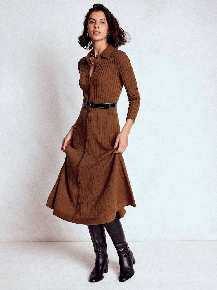 Boden Brown Rachel Knitted Shirt Dress - Image 1 of 5