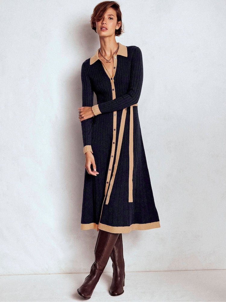 Boden Blue Petite Petite Rachel Knitted Shirt Dress - Image 1 of 6 Boden Blue Petite Petite Rachel Knitted Shirt Dress - Image 1 of 6