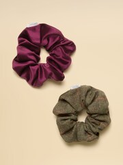 Joules Annika Green & Pink 2 Pack Scrunchies - Image 1 of 2