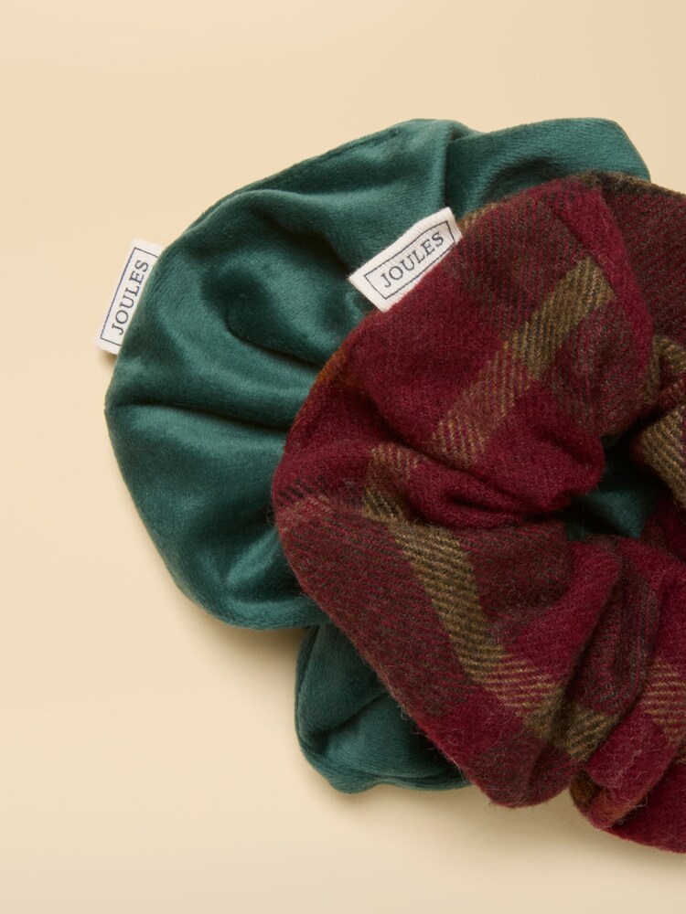 Joules Annika Red & Green 2 Pack Scrunchies - Image 2 of 2 Joules Annika Red & Green 2 Pack Scrunchies - Image 2 of 2