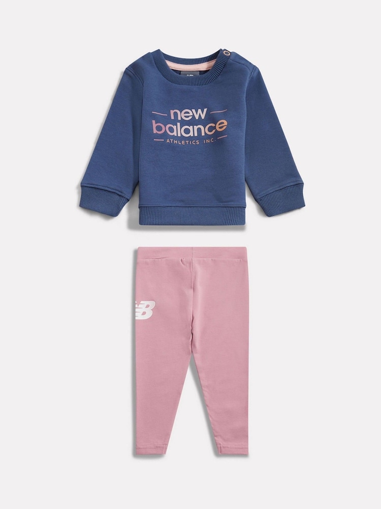 New Balance Blue Sunrise Crest Graphic FT Crew Neck and Leggings Set - Image 1 of 6 New Balance Blue Sunrise Crest Graphic FT Crew Neck and Leggings Set - Image 1 of 6
