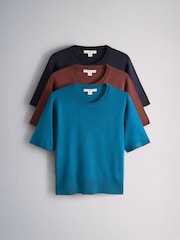 The Set 3 Pack Fine Knit T-Shirts Navy/Mid Blue/Brown - Image 1 of 6