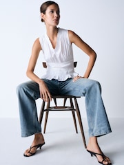 The Set 2 Pack Shirred V-Neck Vests White/Clay Brown - Image 1 of 6
