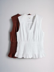 The Set 2 Pack Shirred V-Neck Vests White/Clay Brown - Image 2 of 6
