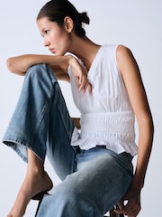 The Set 2 Pack Shirred V-Neck Vests White/Clay Brown - Image 3 of 6
