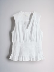 The Set 2 Pack Shirred V-Neck Vests White/Clay Brown - Image 4 of 6