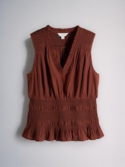 The Set 2 Pack Shirred V-Neck Vests White/Clay Brown - Image 5 of 6