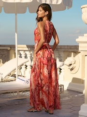 Lipsy Pink Snake Print Halter Marble Detail Maxi Dress - Image 4 of 4