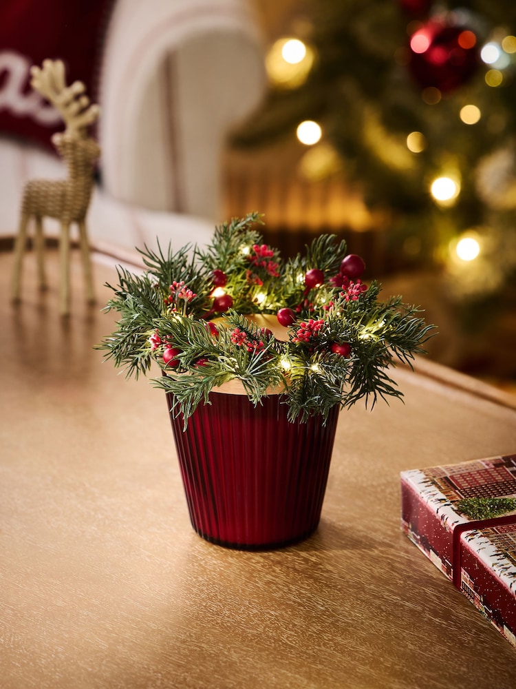 Festive Spice Red Light Up Wreath 3 Wick Candle - Image 1 of 7