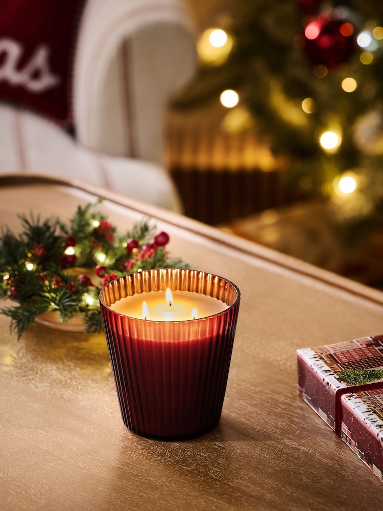 Festive Spice Red Light Up Wreath 3 Wick Candle - Image 2 of 7
