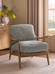 Multi Chenille Check Olive Green and Grey Hampton Wooden Accent Chair - Image 1 of 8