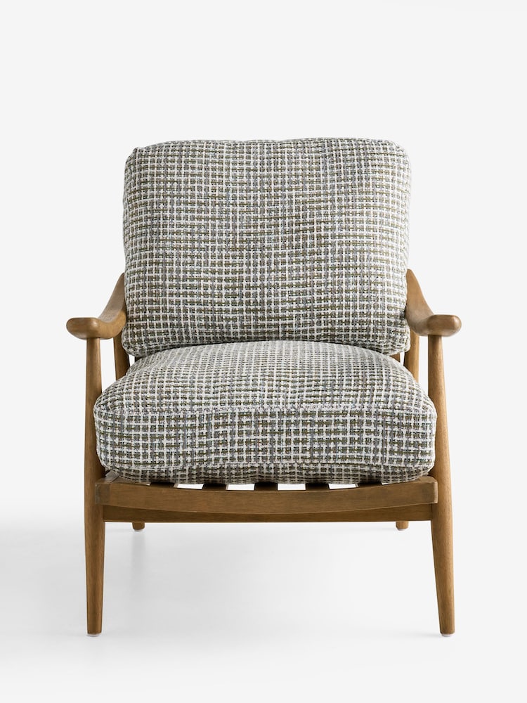 Multi Chenille Check Olive Green and Grey Hampton Wooden Accent Chair - Image 2 of 8