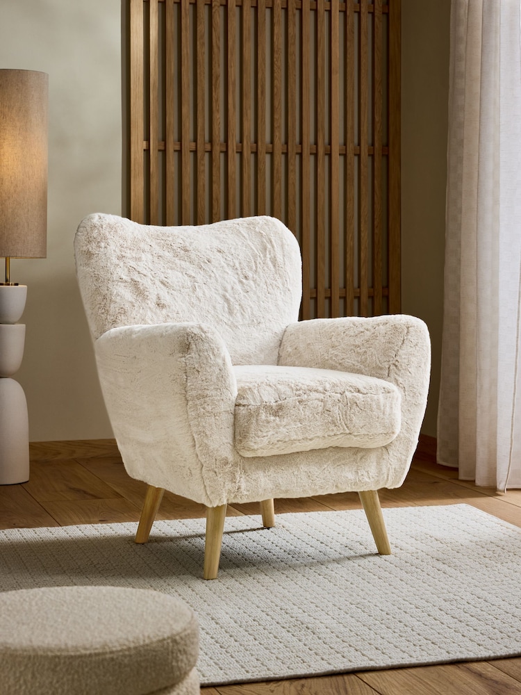 Oslo Faux Fur Light Natural Wilson Highback Armchair - Image 1 of 9