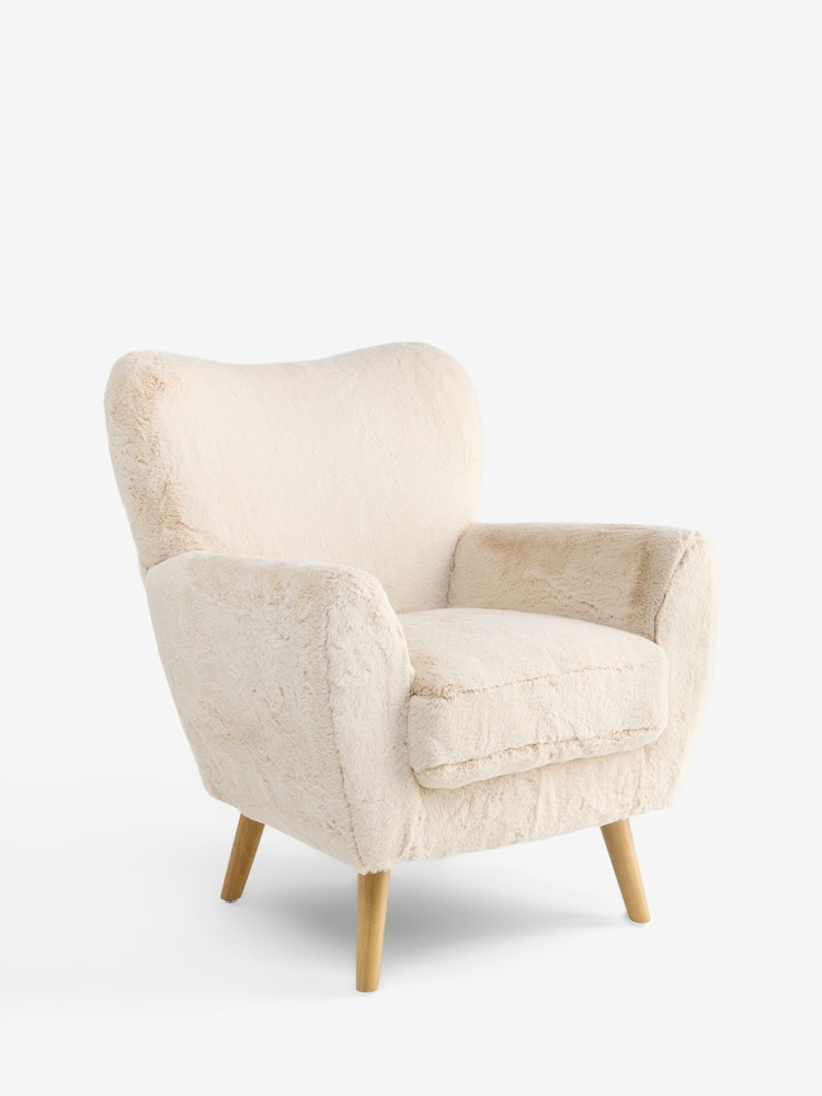 Oslo Faux Fur Light Natural Wilson Highback Armchair - Image 2 of 9