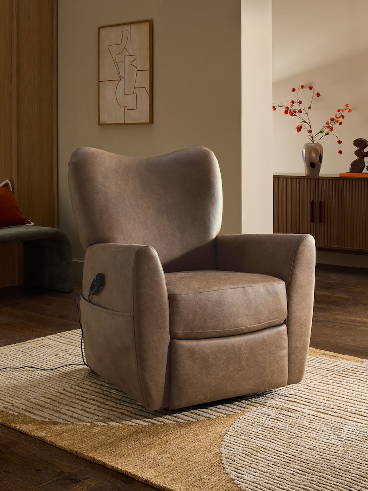 Easton Faux Leather Tan Brown Wilson Highback Riser Recliner Armchair - Image 1 of 13