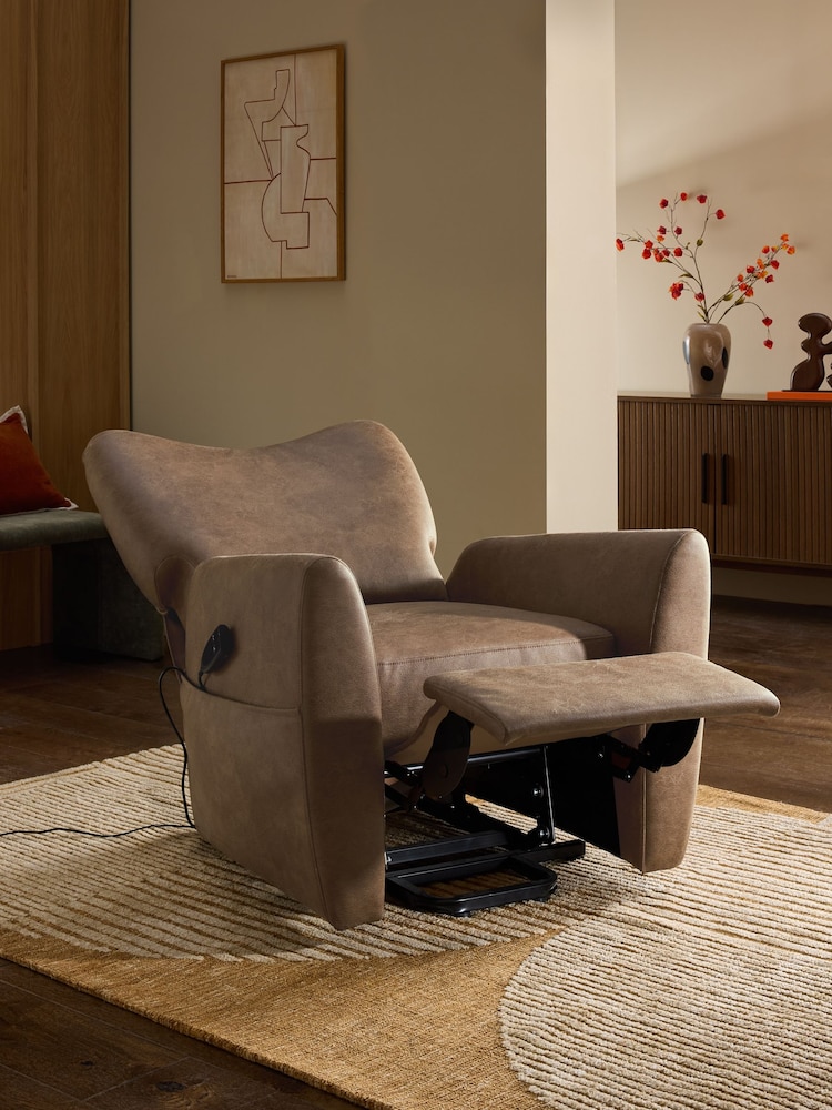 Easton Faux Leather Tan Brown Wilson Highback Riser Recliner Armchair - Image 2 of 13