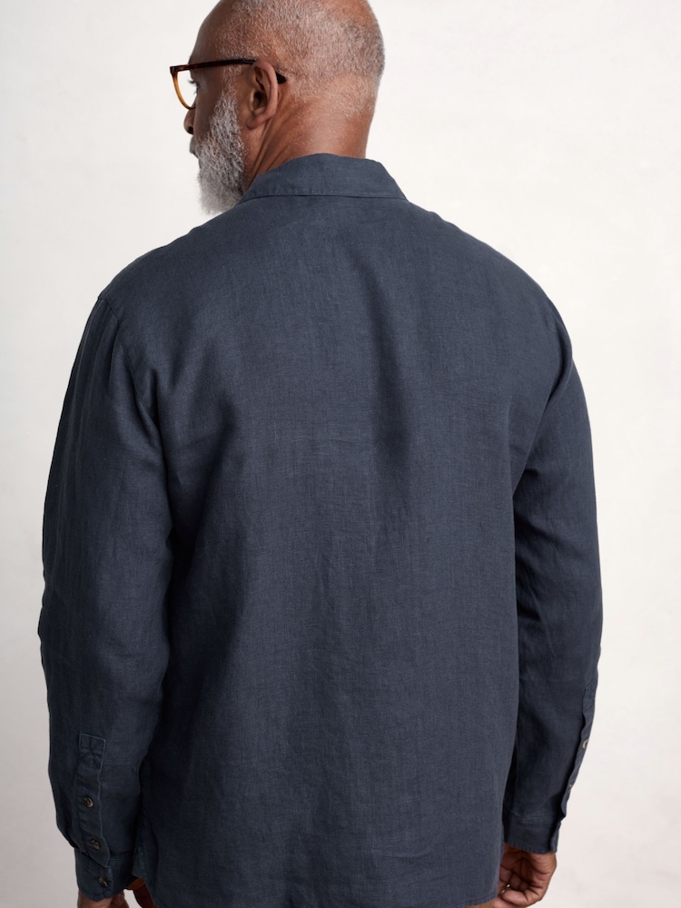Seasalt Cornwall Light Blue Mens Curator 100% Linen Shirt - Image 2 of 5