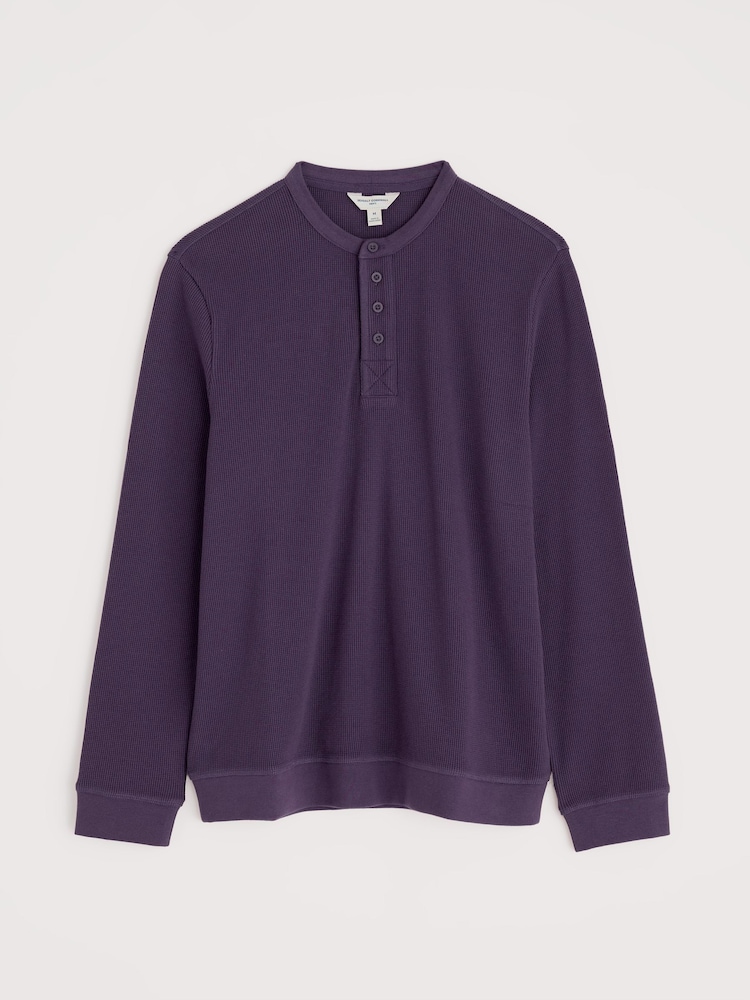 Seasalt Cornwall Purple Mens Brigantine Henley Top in Cotton - Image 1 of 2 Seasalt Cornwall Purple Mens Brigantine Henley Top in Cotton - Image 1 of 2