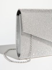 Lipsy Silver Diamante Envelope Clutch Bag - Image 6 of 7