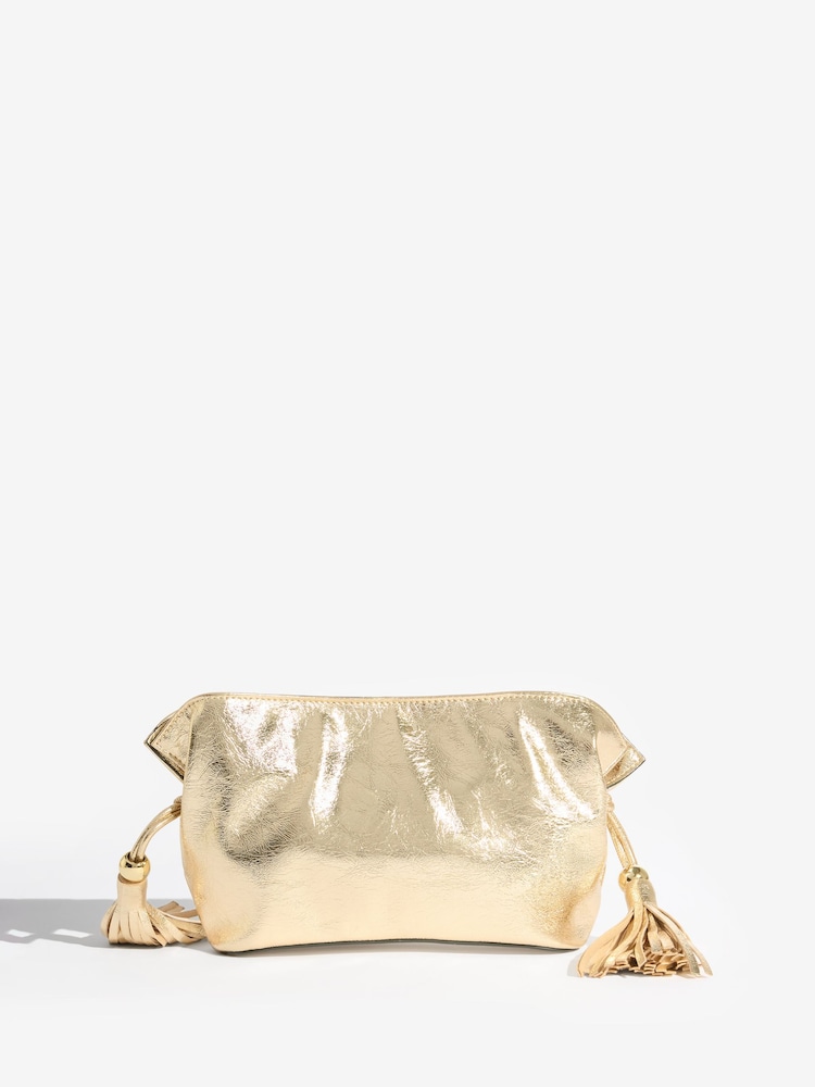 Friends Like These Gold Small Tassel Scrunch Clutch Bag - Image 5 of 5