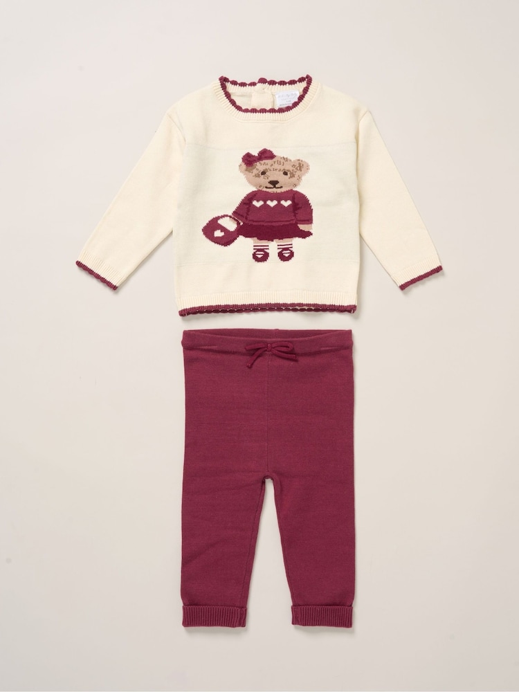 Rock-A-Bye Baby Boutique True Knit Cowboy Bear Jumper and Trousers Outfit Brown Set - Image 1 of 5