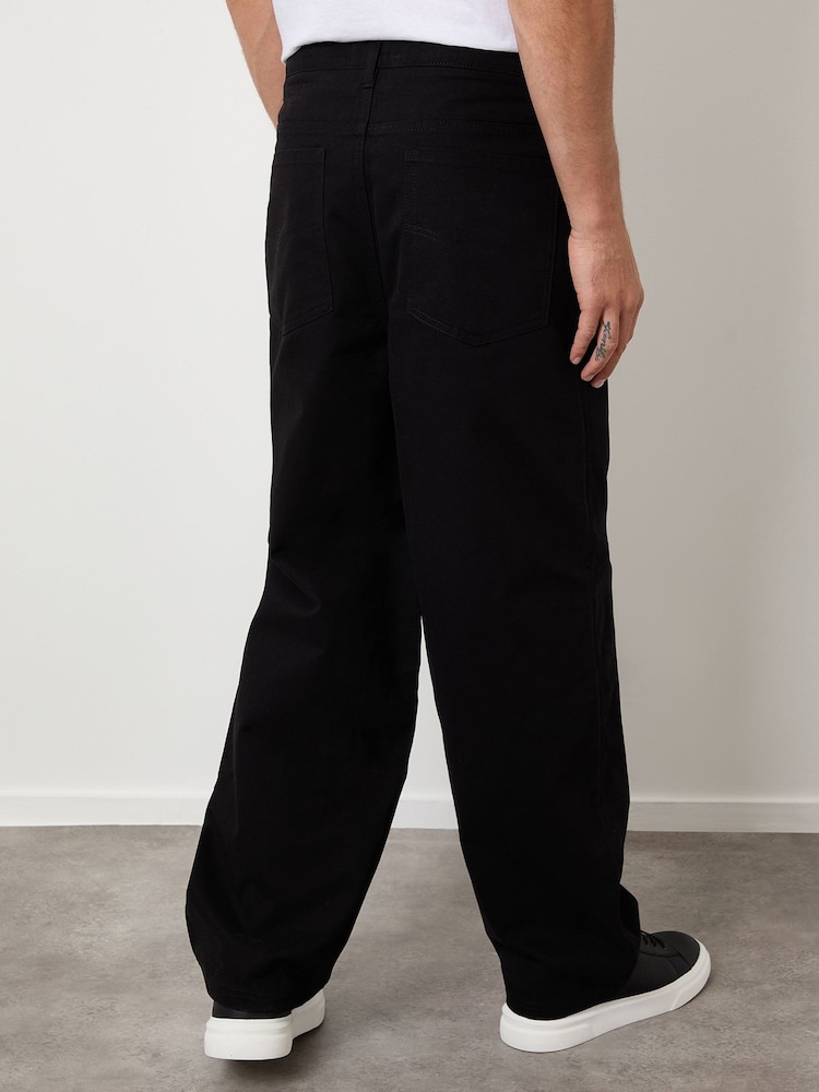 Threadbare Black Baggy Fit 5 Pocket Chino Trousers - Image 2 of 4 Threadbare Black Baggy Fit 5 Pocket Chino Trousers - Image 2 of 4