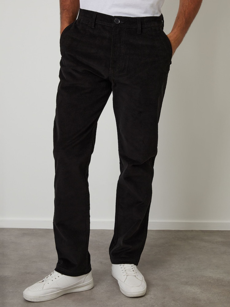 Threadbare Black Straight Leg Stretch Corduroy Trousers - Image 1 of 4 Threadbare Black Straight Leg Stretch Corduroy Trousers - Image 1 of 4