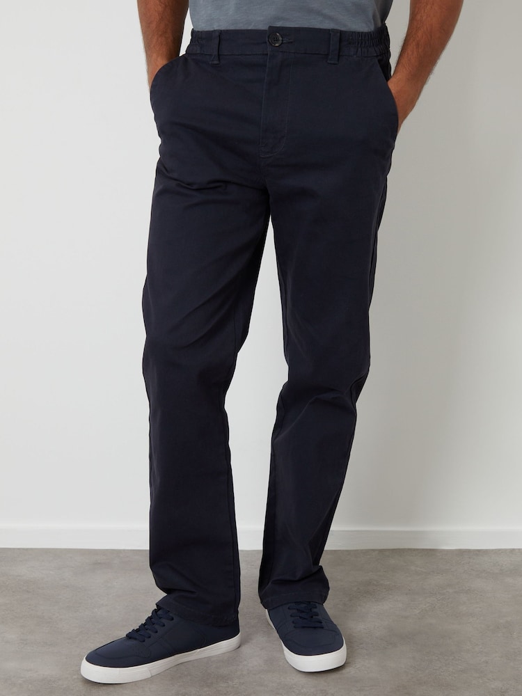 Threadbare Blue Straight Leg Stretch Waist Chino Trousers - Image 1 of 4 Threadbare Blue Straight Leg Stretch Waist Chino Trousers - Image 1 of 4