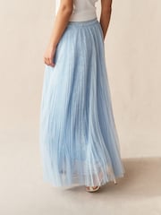Blue Mesh and Lace Pleated Maxi Skirt - Image 2 of 5
