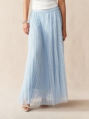 Blue Mesh and Lace Pleated Maxi Skirt - Image 3 of 5