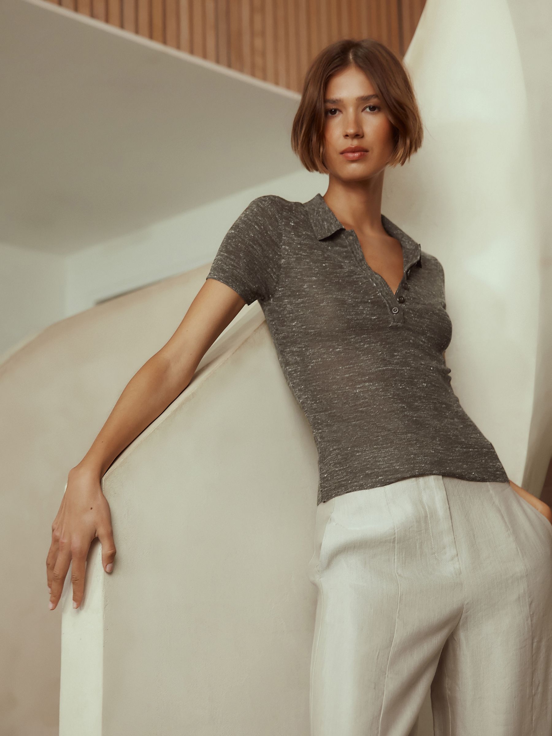 Buy Olive Green N. Premium Linen Blend Collar Henley Fitted T
