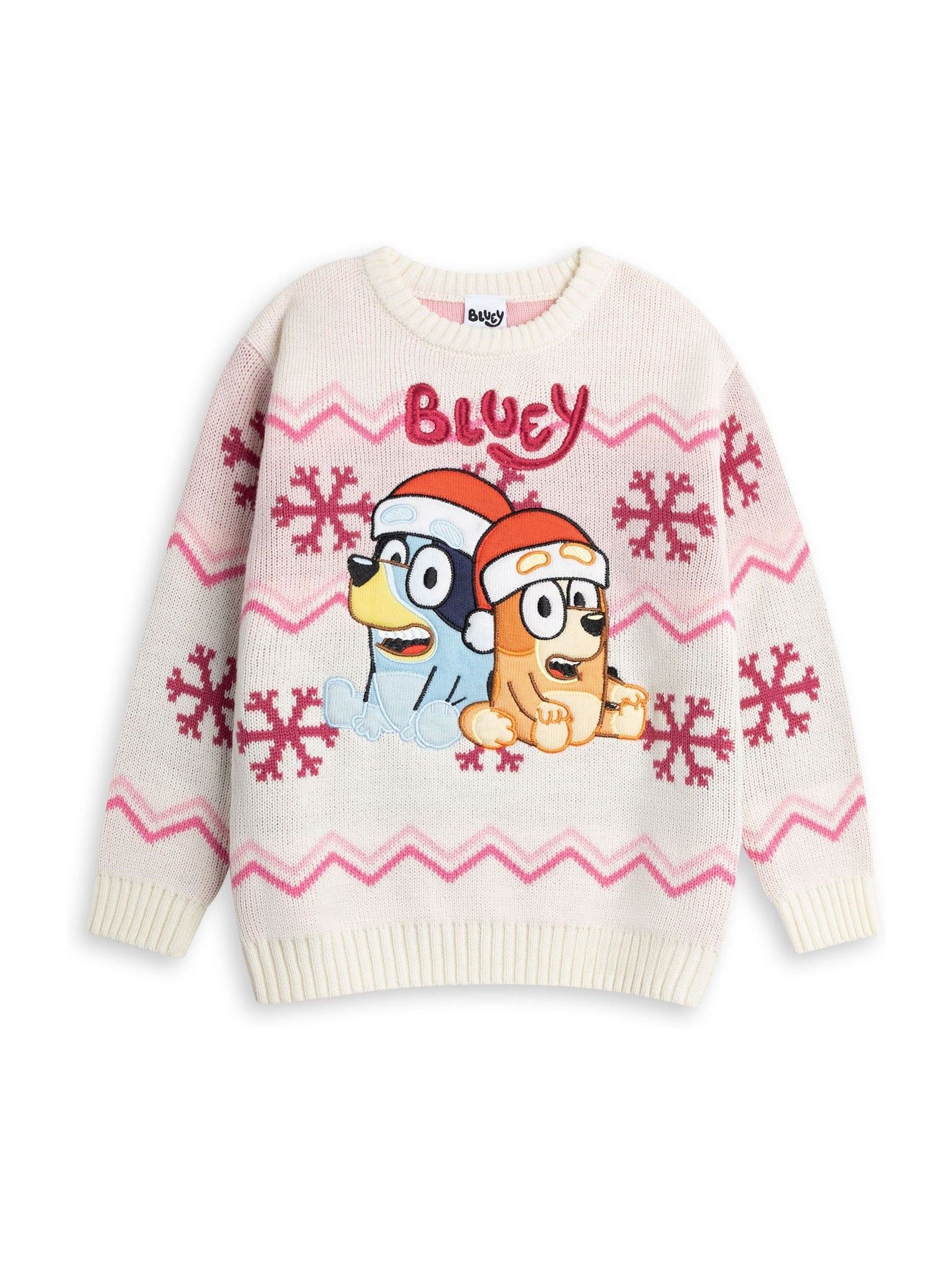 Bluey Bingo Girls Cream Pink Christmas Jumper | Long Sleeve Crew Neck Winter Wear | Cartoon Character Knitwear for Festive Season Merch - Image 3
