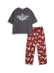 Vanilla Underground Black Gilmore Girls Stars Hollow Short Sleeve Long Leg Pyjamas Set - Image 1 of 6