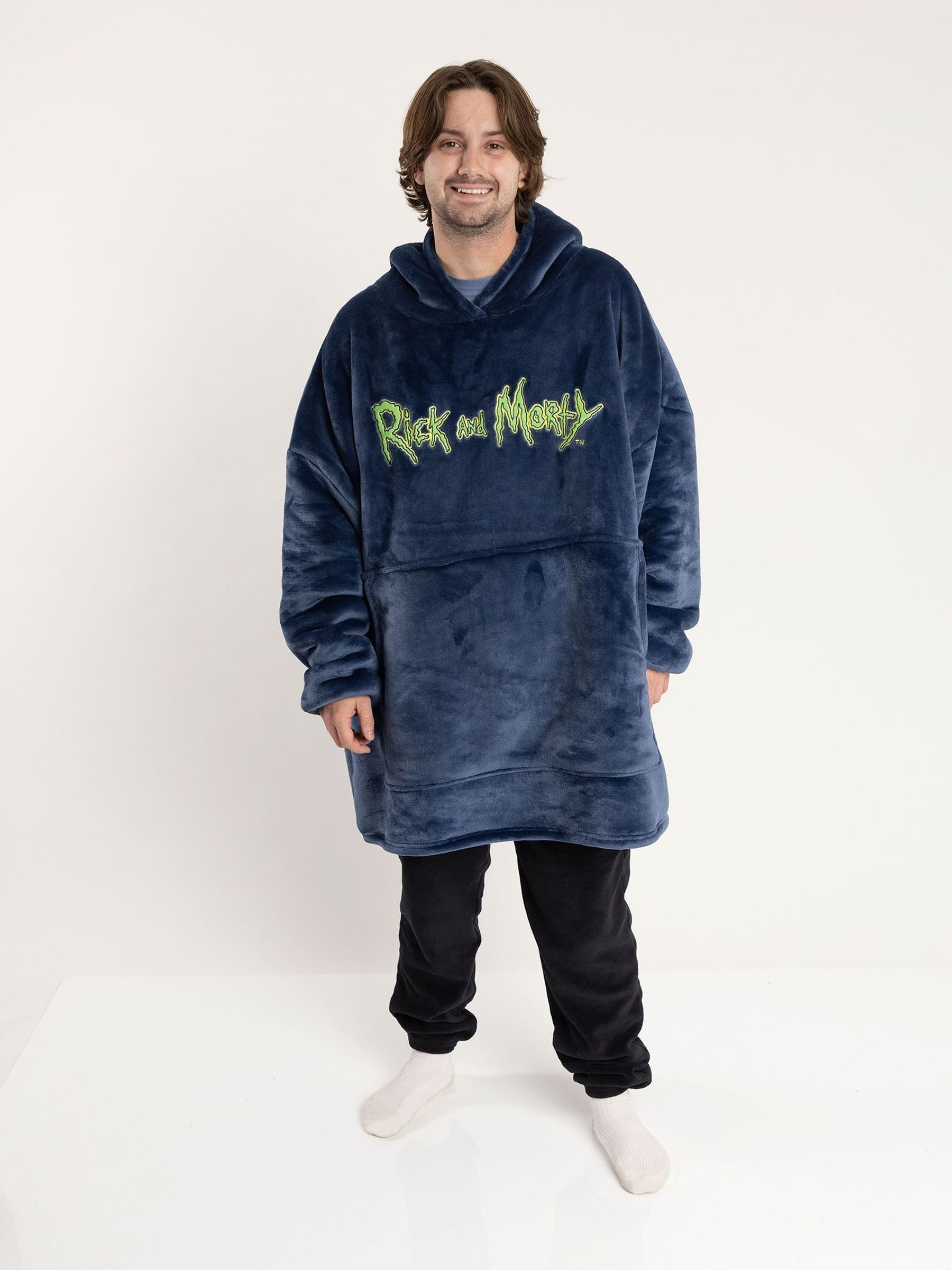 RICK AND MORTY Mens Blue Blanket Hoodie | Classic Character Design in Cosy Fleece | Ideal Loungewear for Relaxation & Warmth | Long Sleeve Hooded Comfort Merch - Image 4