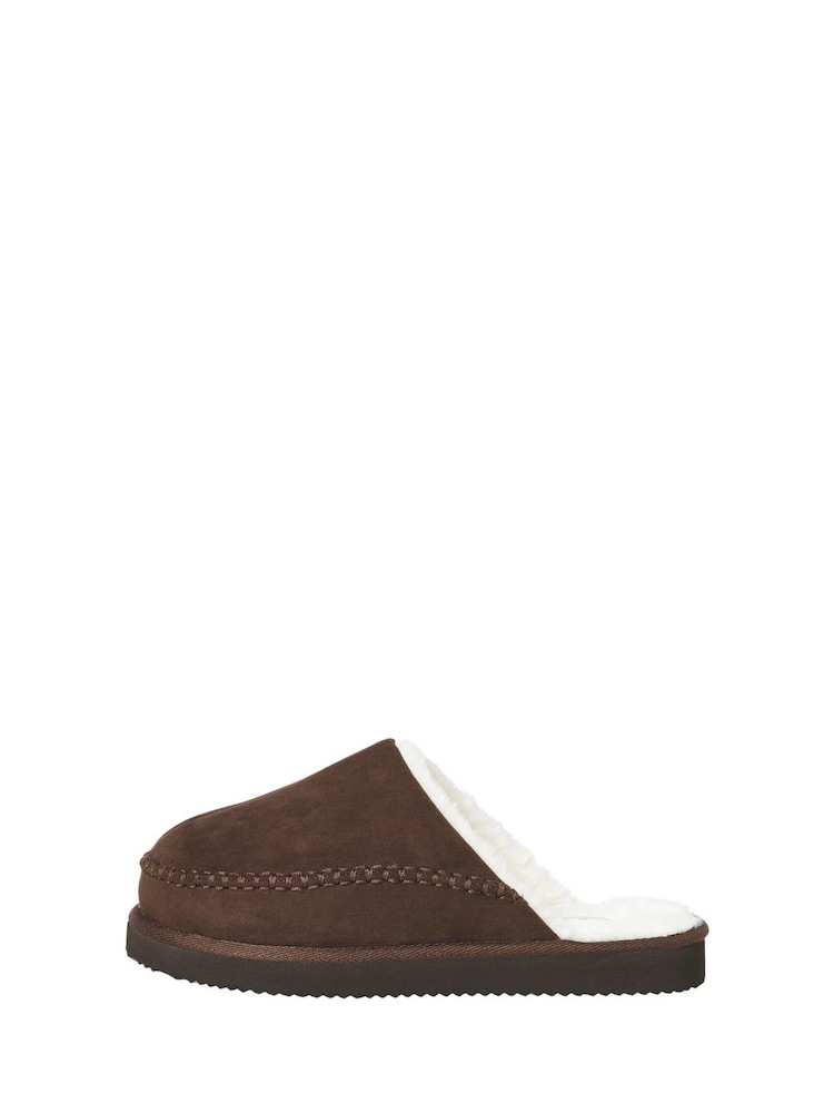 بني - JACK & JONES Fleece Lined Stitch Detail Mule Slippers - صورة 1 من 3