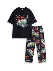 Vanilla Underground Black Disney Toy Story Pizza Planet Short Sleeve Long Leg Pyjamas Set - Image 1 of 6