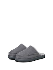 رمادي - JACK & JONES Fleece Lined Stitch Detail Mule Slippers - صورة 2 من 4