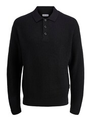 JACK & JONES Black Knitted Polo Jumper - Image 1 of 1