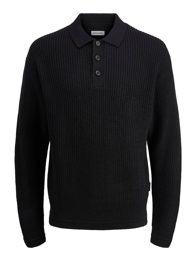 JACK & JONES Black Knitted Polo Jumper - Image 1 of 1