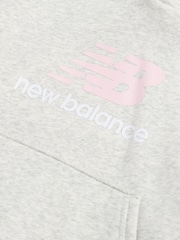 New Balance Grey Brush Back Stacked Logo Hoodie - Image 8 of 8