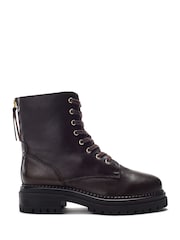 Moda in Pelle Brown Chunky Lace Up Boots With Back Zip Trim - Image 1 of 4