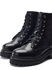Moda in Pelle Black Chunky Lace Up Boots With Back Zip Trim - Image 3 of 4
