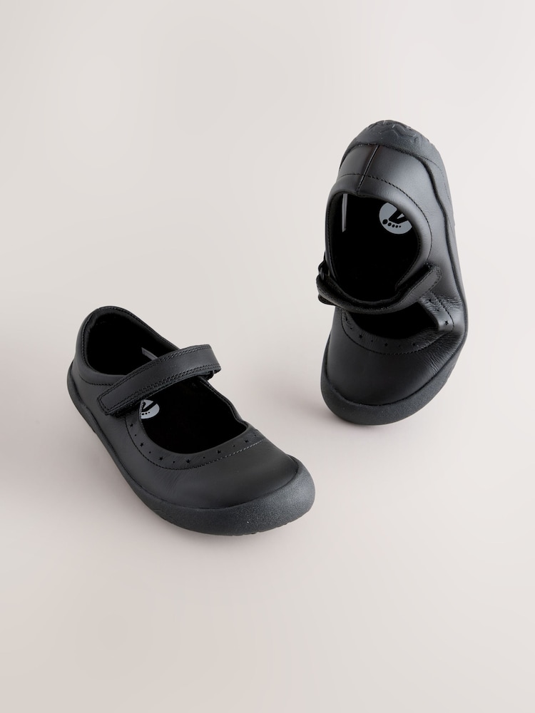Black Leather Standard Fit (F) Barefoot Mary Jane School Shoes - Image 2 of 7