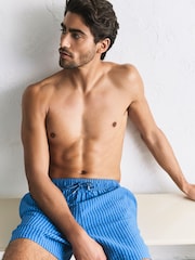 Blue Stripe Seersucker 5 Inch Swim Shorts - Image 5 of 9