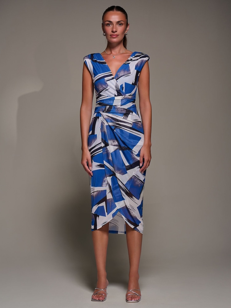 Jolie Moi Blue Ruched Bodycon Wrap Dress - Image 1 of 6 Jolie Moi Blue Ruched Bodycon Wrap Dress - Image 1 of 6