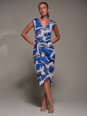 Jolie Moi Blue Ruched Bodycon Wrap Dress - Image 5 of 6