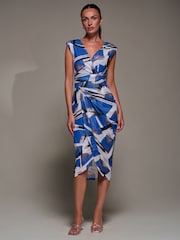 Jolie Moi Blue Ruched Bodycon Wrap Dress - Image 6 of 6
