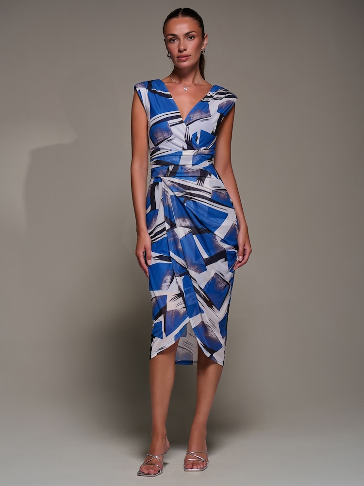 Jolie Moi Blue Ruched Bodycon Wrap Dress - Image 6 of 6 Jolie Moi Blue Ruched Bodycon Wrap Dress - Image 6 of 6